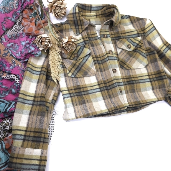 Bagatelle Collection Green Beige Plaid Cropped Jacket Sz S - Picture 2 of 13